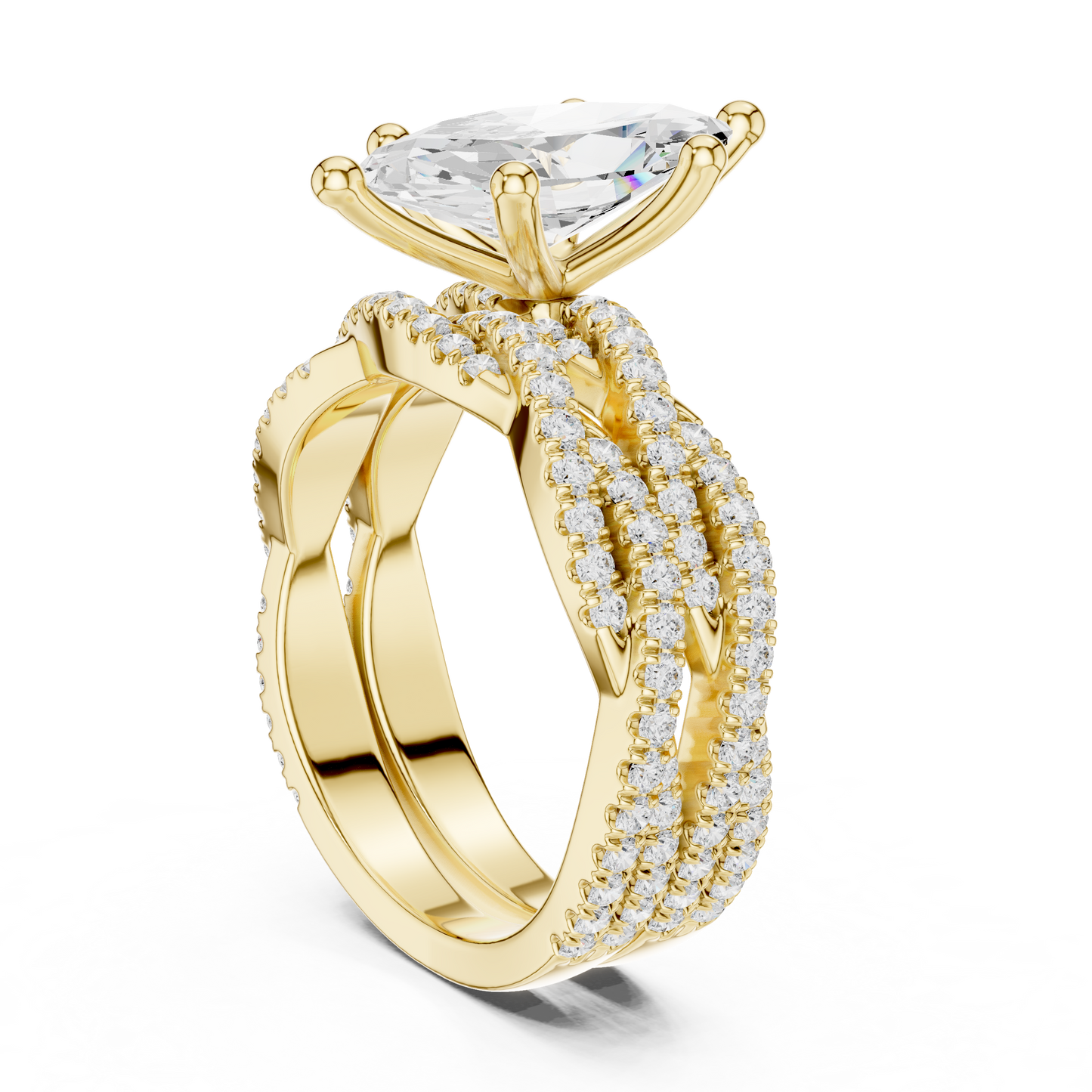 3.23 CT Colorless Marquise Shape Lab Grown Diamond Ring, Round 14K Solid Gold Perfect, Stunning proposal Ring - HIGHCARAT DIAMONDS