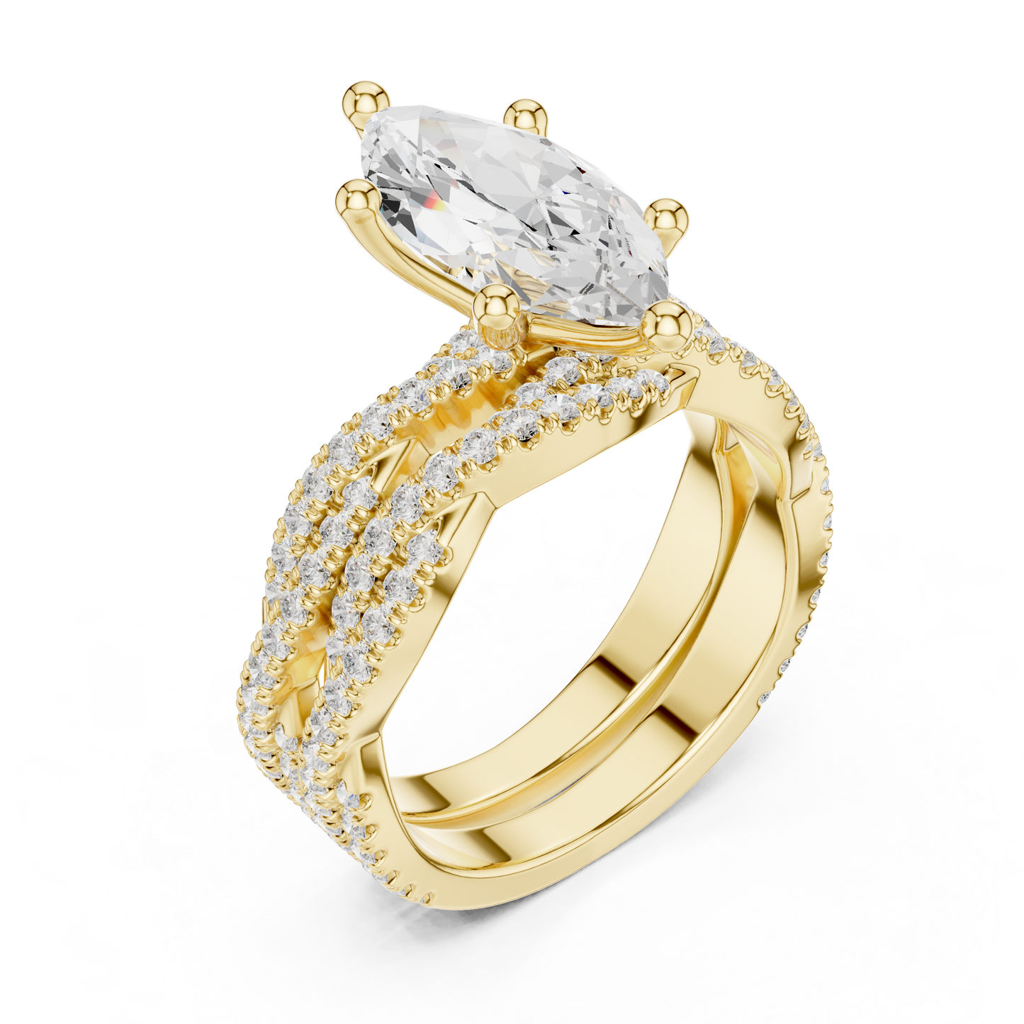 3.23 CT Colorless Marquise Shape Lab Grown Diamond Ring, Round 14K Solid Gold Perfect, Stunning proposal Ring - HIGHCARAT DIAMONDS