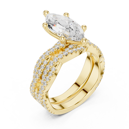 3.23 CT Colorless Marquise Shape Lab Grown Diamond Ring, Round 14K Solid Gold Perfect, Stunning proposal Ring - HIGHCARAT DIAMONDS