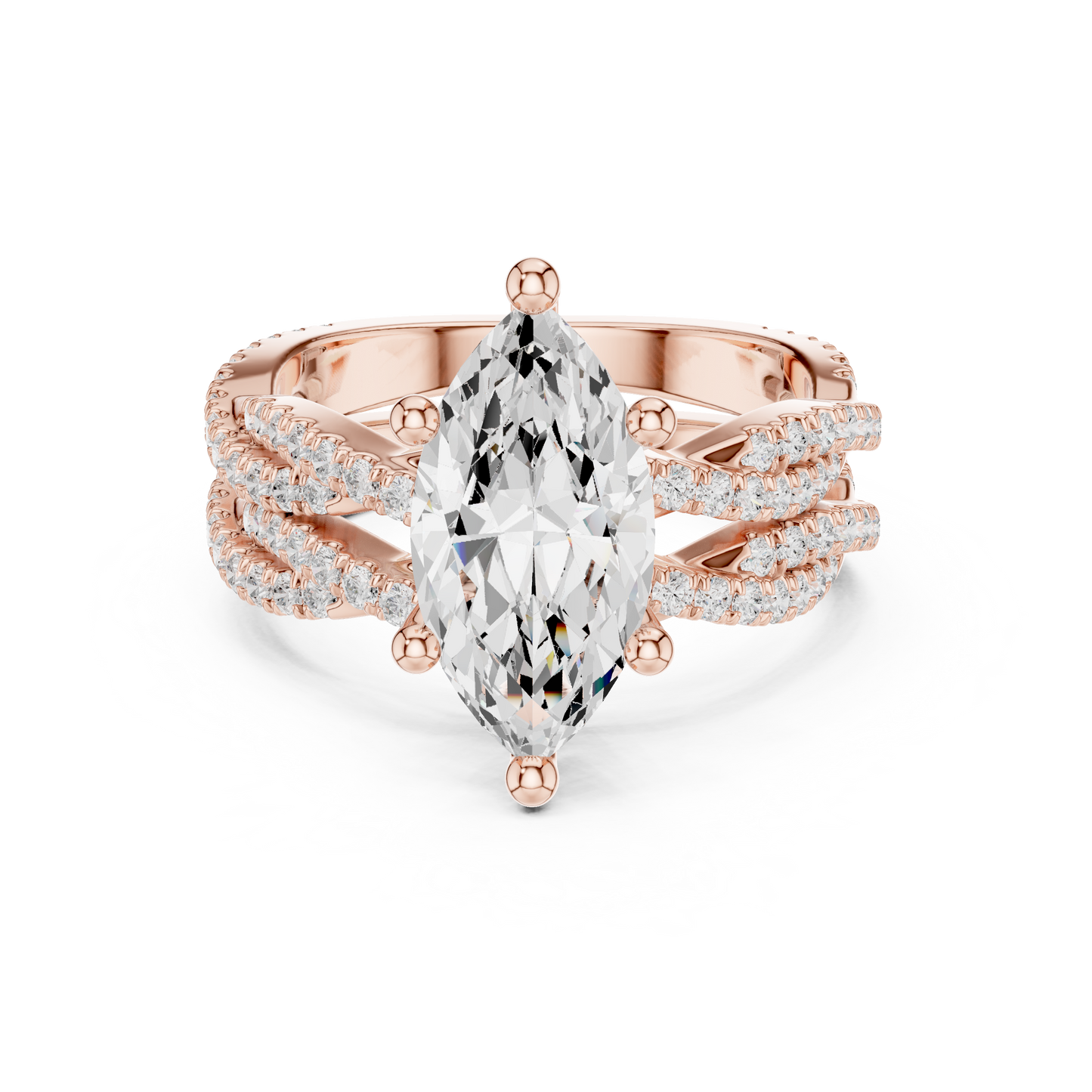 3.23 CT Colorless Marquise Shape Lab Grown Diamond Ring, Round 14K Solid Gold Perfect, Stunning proposal Ring - HIGHCARAT DIAMONDS