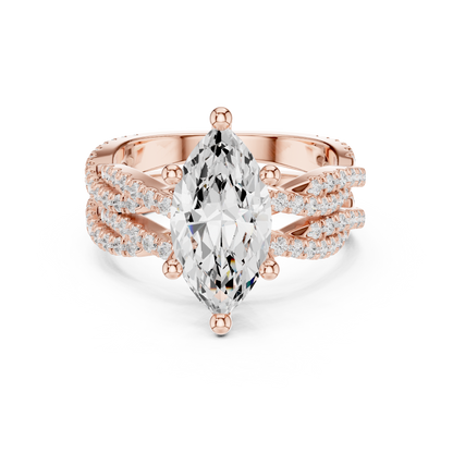 3.23 CT Colorless Marquise Shape Lab Grown Diamond Ring, Round 14K Solid Gold Perfect, Stunning proposal Ring - HIGHCARAT DIAMONDS