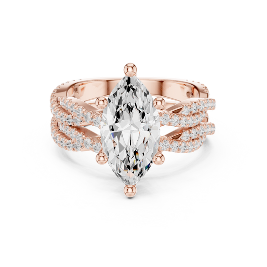 3.23 CT Colorless Marquise Shape Lab Grown Diamond Ring, Round 14K Solid Gold Perfect, Stunning proposal Ring - HIGHCARAT DIAMONDS