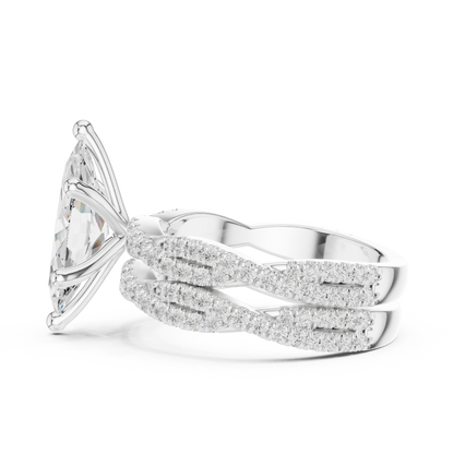 3.23 CT Colorless Marquise Shape Lab Grown Diamond Ring, Round 14K Solid Gold Perfect, Stunning proposal Ring - HIGHCARAT DIAMONDS