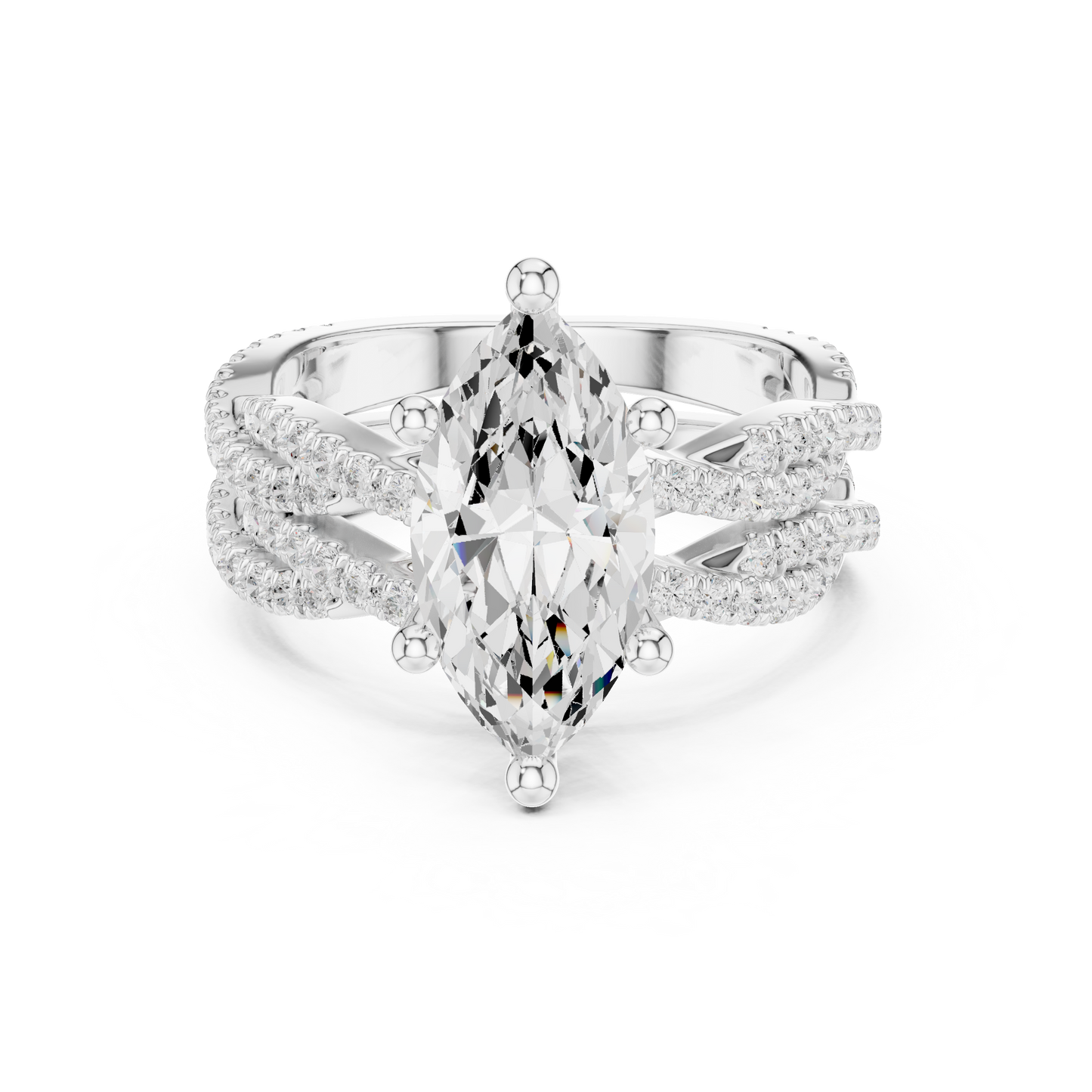 3.23 CT Colorless Marquise Shape Lab Grown Diamond Ring, Round 14K Solid Gold Perfect, Stunning proposal Ring - HIGHCARAT DIAMONDS