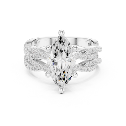 3.23 CT Colorless Marquise Shape Lab Grown Diamond Ring, Round 14K Solid Gold Perfect, Stunning proposal Ring - HIGHCARAT DIAMONDS