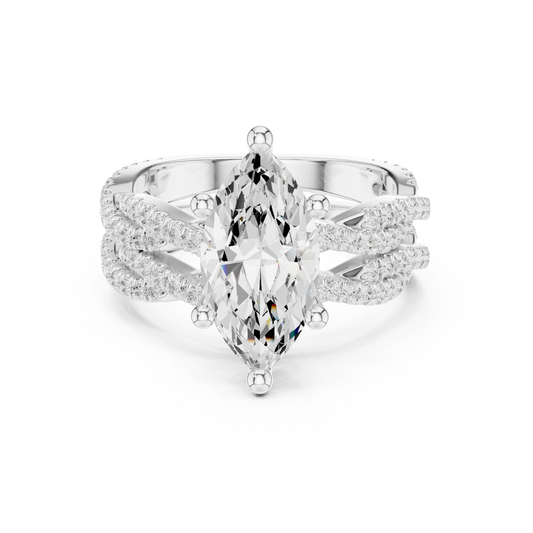 3.23 CT Colorless Marquise Shape Lab Grown Diamond Ring, Round 14K Solid Gold Perfect, Stunning proposal Ring - HIGHCARAT DIAMONDS