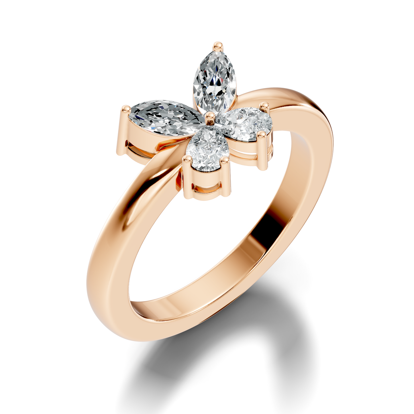 Marquise and Pear Cut Lab Grown Diamond Unique Butterfly Shape Dainty Prong Set Daily Wear Ring For Her - HIGHCARAT DIAMONDS
