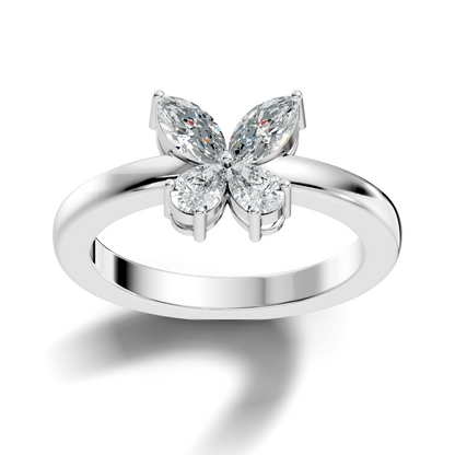 Marquise and Pear Cut Lab Grown Diamond Unique Butterfly Shape Dainty Prong Set Daily Wear Ring For Her - HIGHCARAT DIAMONDS