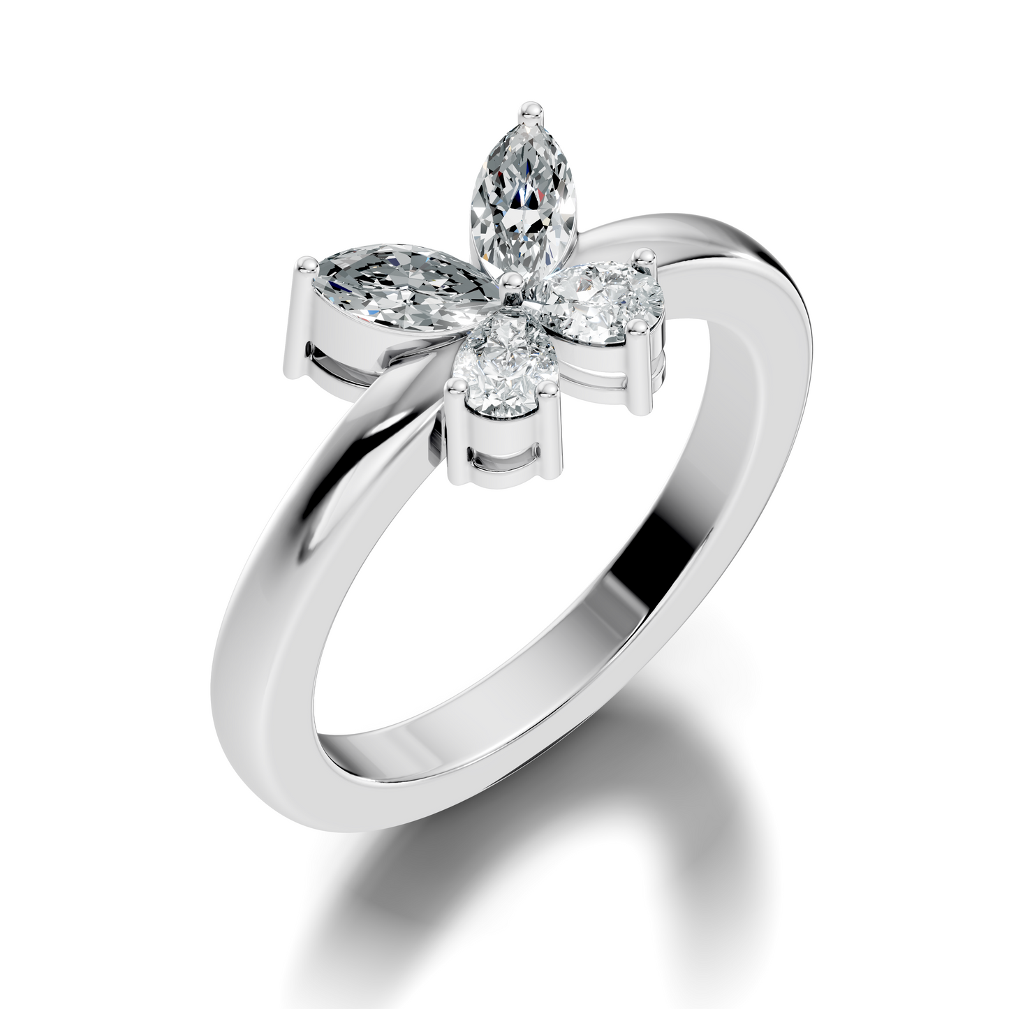 Marquise and Pear Cut Lab Grown Diamond Unique Butterfly Shape Dainty Prong Set Daily Wear Ring For Her - HIGHCARAT DIAMONDS