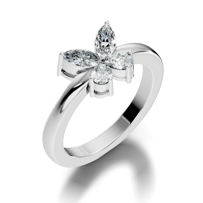 Marquise and Pear Cut Lab Grown Diamond Unique Butterfly Shape Dainty Prong Set Daily Wear Ring For Her - HIGHCARAT DIAMONDS