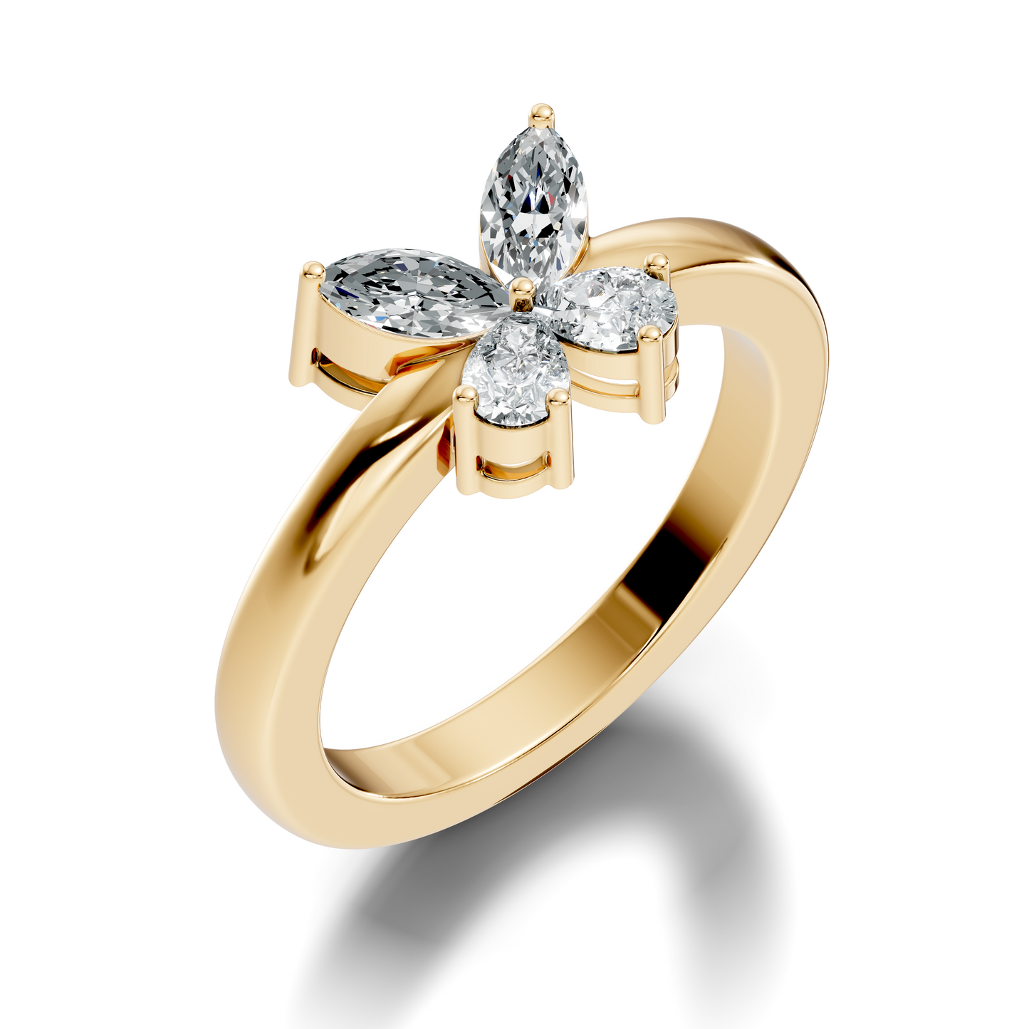 Marquise and Pear Cut Lab Grown Diamond Unique Butterfly Shape Dainty Prong Set Daily Wear Ring For Her - HIGHCARAT DIAMONDS