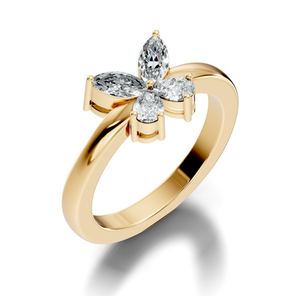 Marquise and Pear Cut Lab Grown Diamond Unique Butterfly Shape Dainty Prong Set Daily Wear Ring For Her - HIGHCARAT DIAMONDS