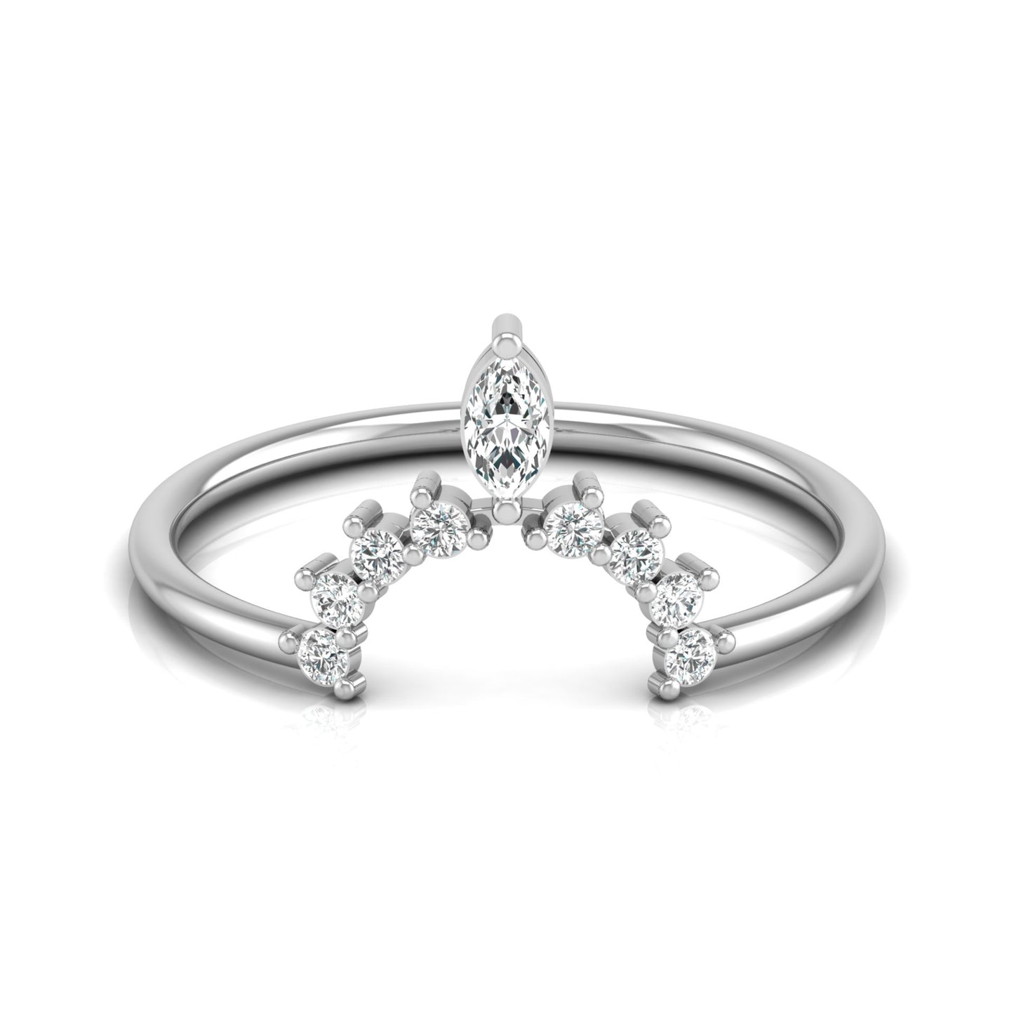 Marquise and Round Diamond Tiara Crown Ring In 14KT Gold Elegant Stacking Or Wedding Band for Women's - HIGHCARAT DIAMONDS