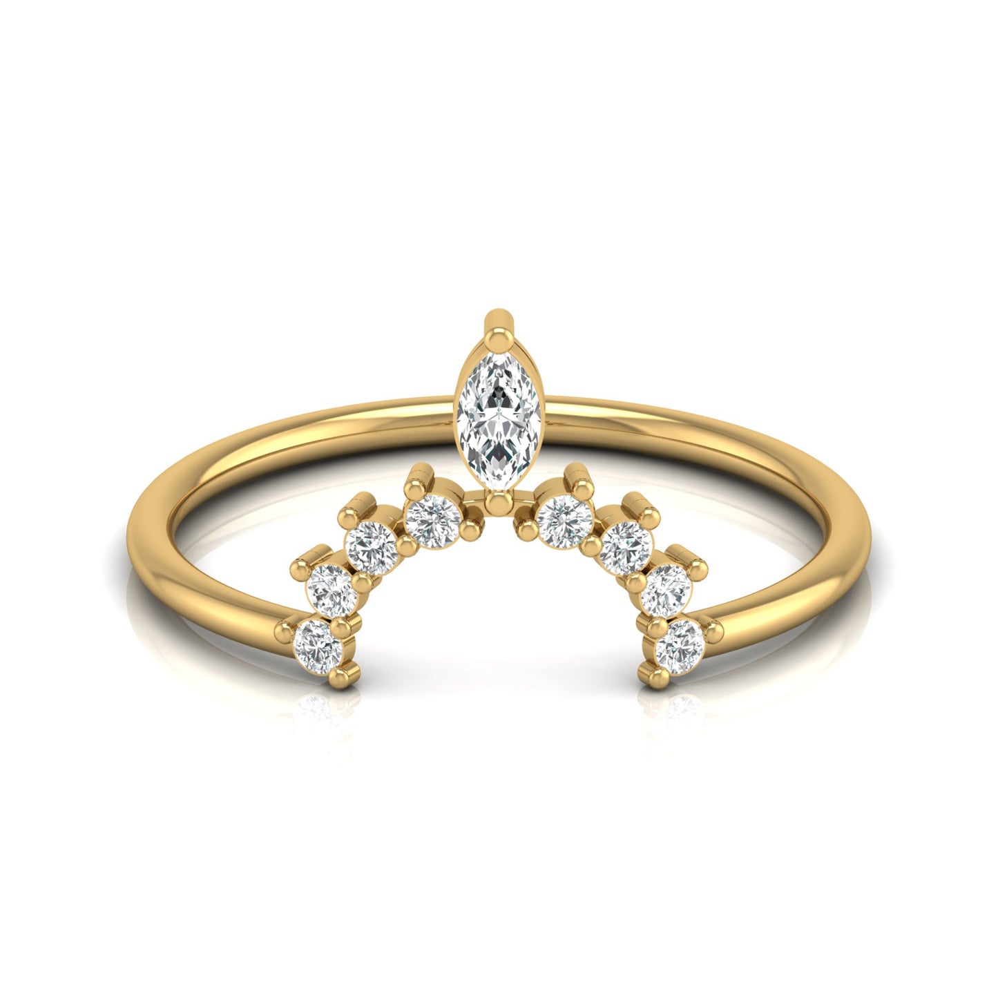 Marquise and Round Diamond Tiara Crown Ring In 14KT Gold Elegant Stacking Or Wedding Band for Women's - HIGHCARAT DIAMONDS