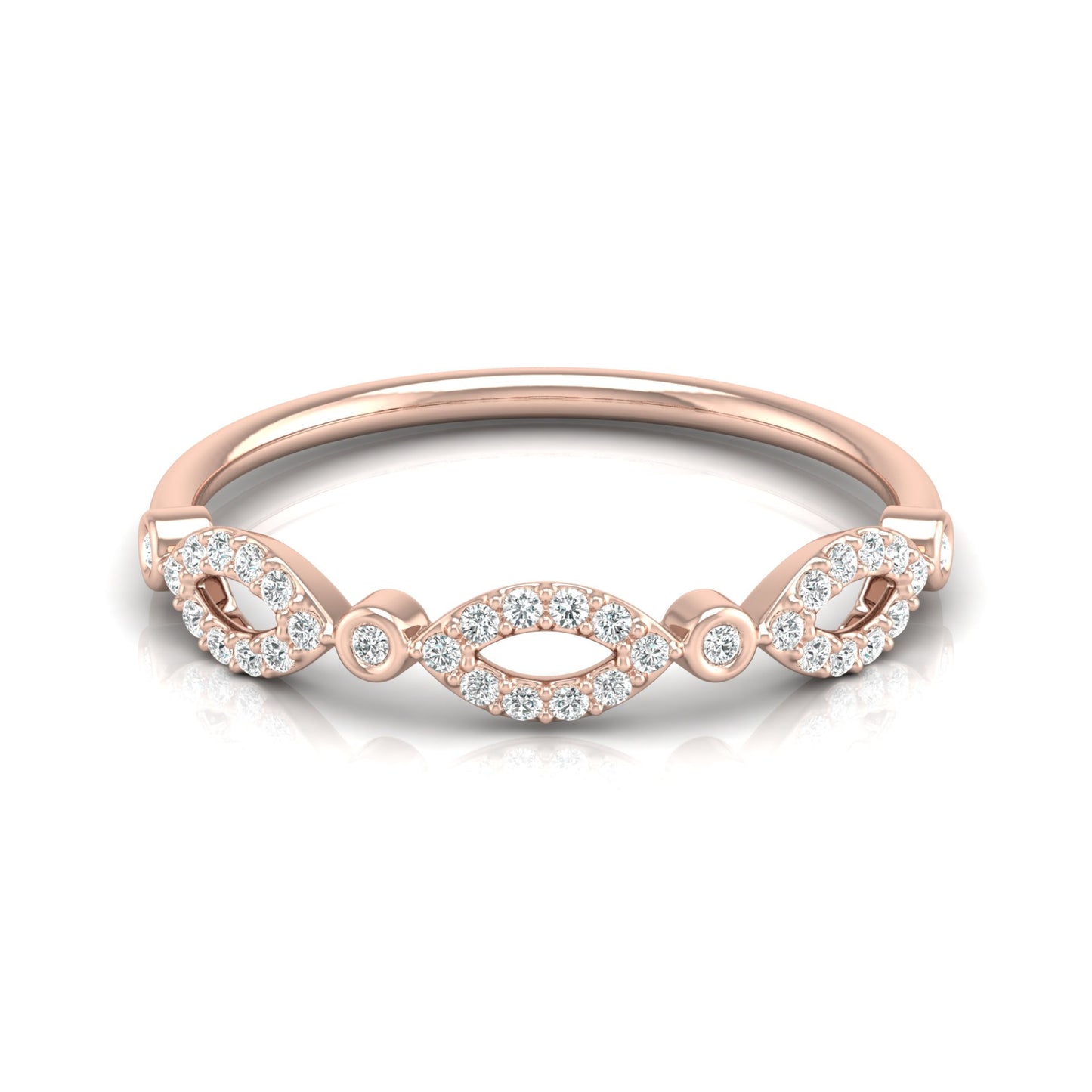 Marquise and Round Diamond Wedding Band Ring Stackable Design for Women in 14 KT Solid Gold - HIGHCARAT DIAMONDS