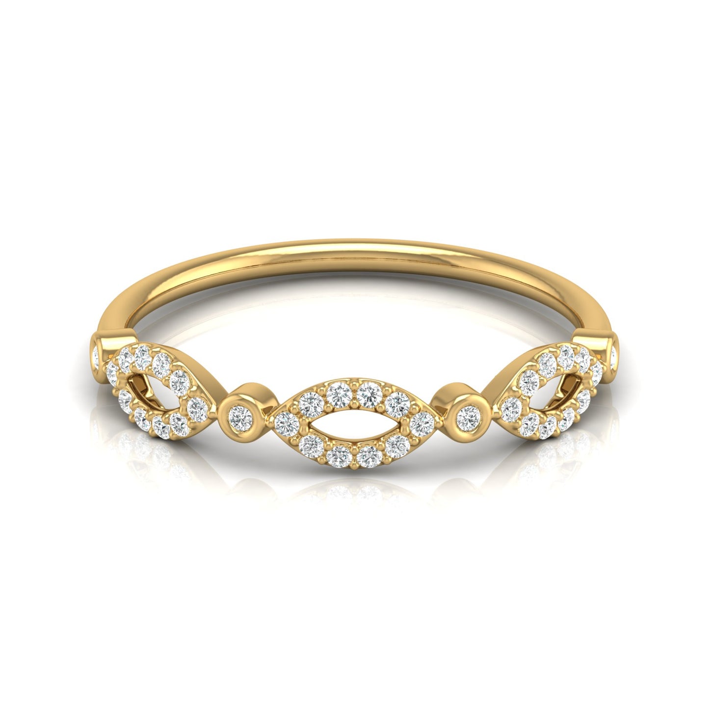 Marquise and Round Diamond Wedding Band Ring Stackable Design for Women in 14 KT Solid Gold - HIGHCARAT DIAMONDS