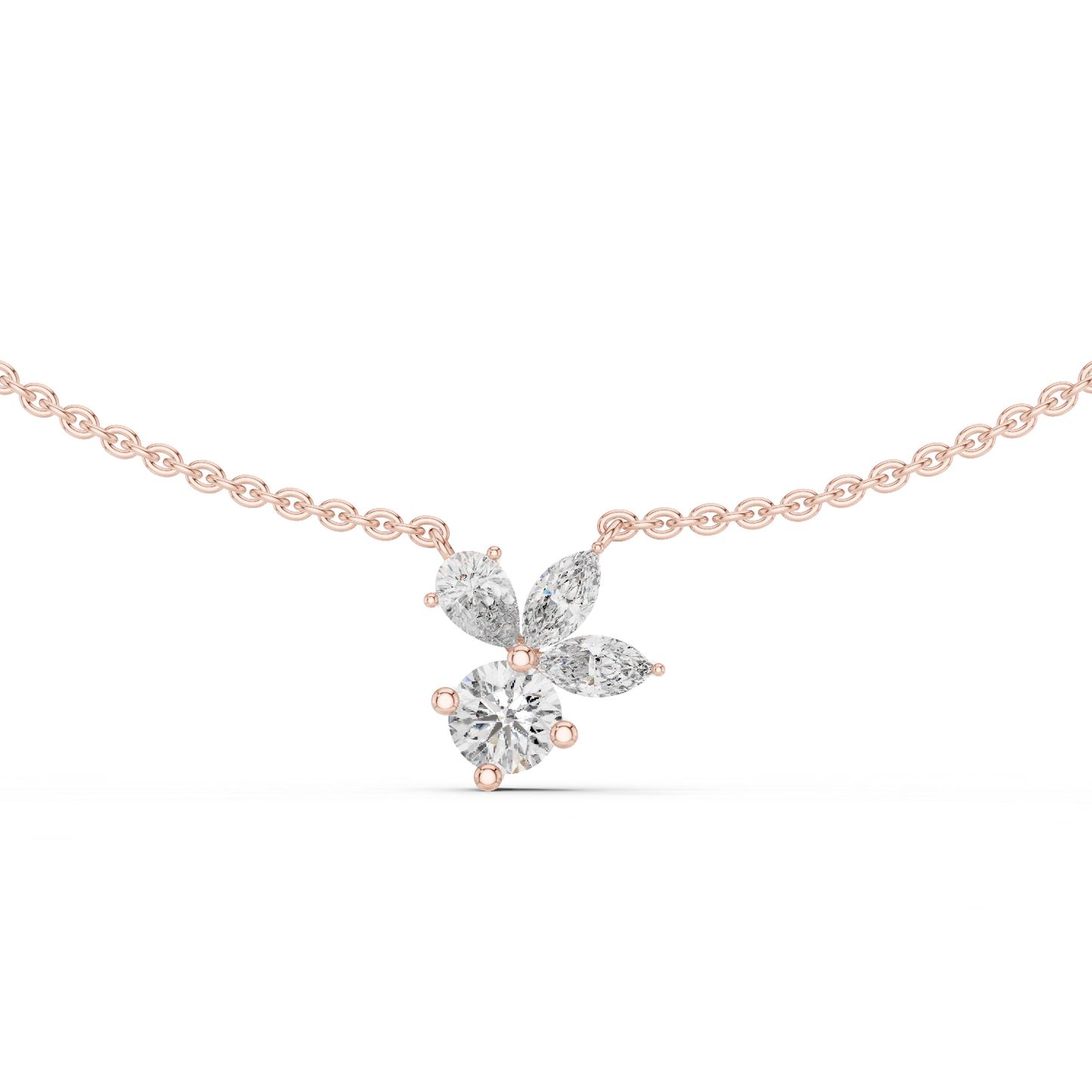 2.21 Carat Marquise ,Pear & Round Shape Lab Grown  Solitaire Vintage Four Stone Diamond Necklace For Party Wear Look - HIGHCARAT DIAMONDS
