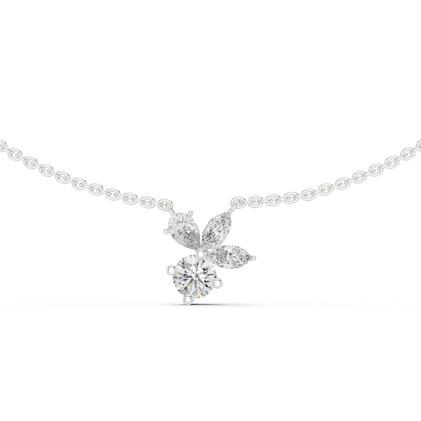 2.21 Carat Marquise ,Pear & Round Shape Lab Grown  Solitaire Vintage Four Stone Diamond Necklace For Party Wear Look - HIGHCARAT DIAMONDS