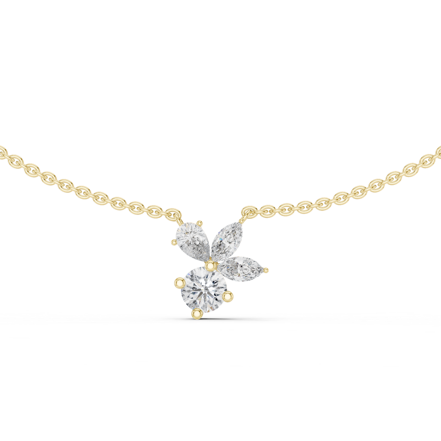 2.21 Carat Marquise ,Pear & Round Shape Lab Grown  Solitaire Vintage Four Stone Diamond Necklace For Party Wear Look - HIGHCARAT DIAMONDS