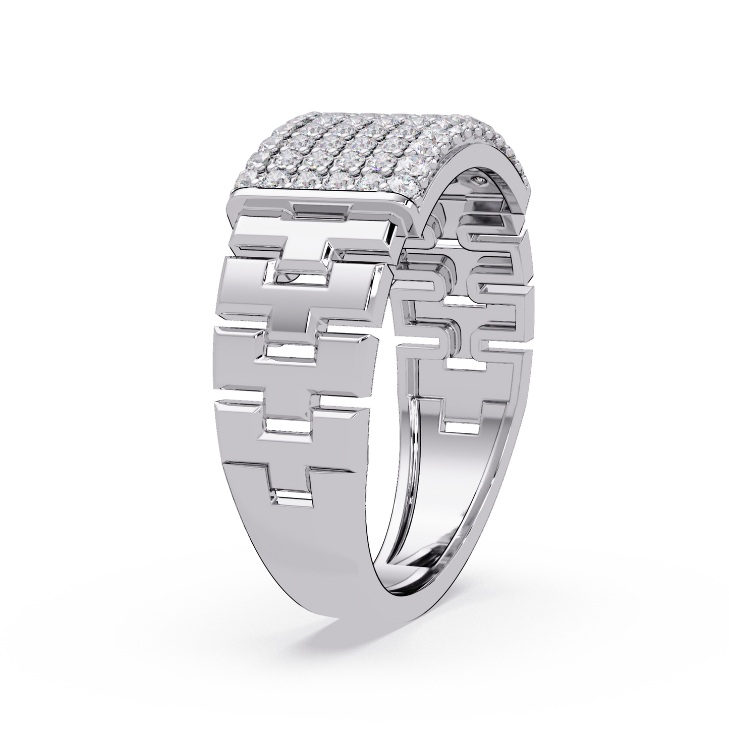 Micro Pave Lab Grown Diamond Block Ring - HIGHCARAT DIAMONDS