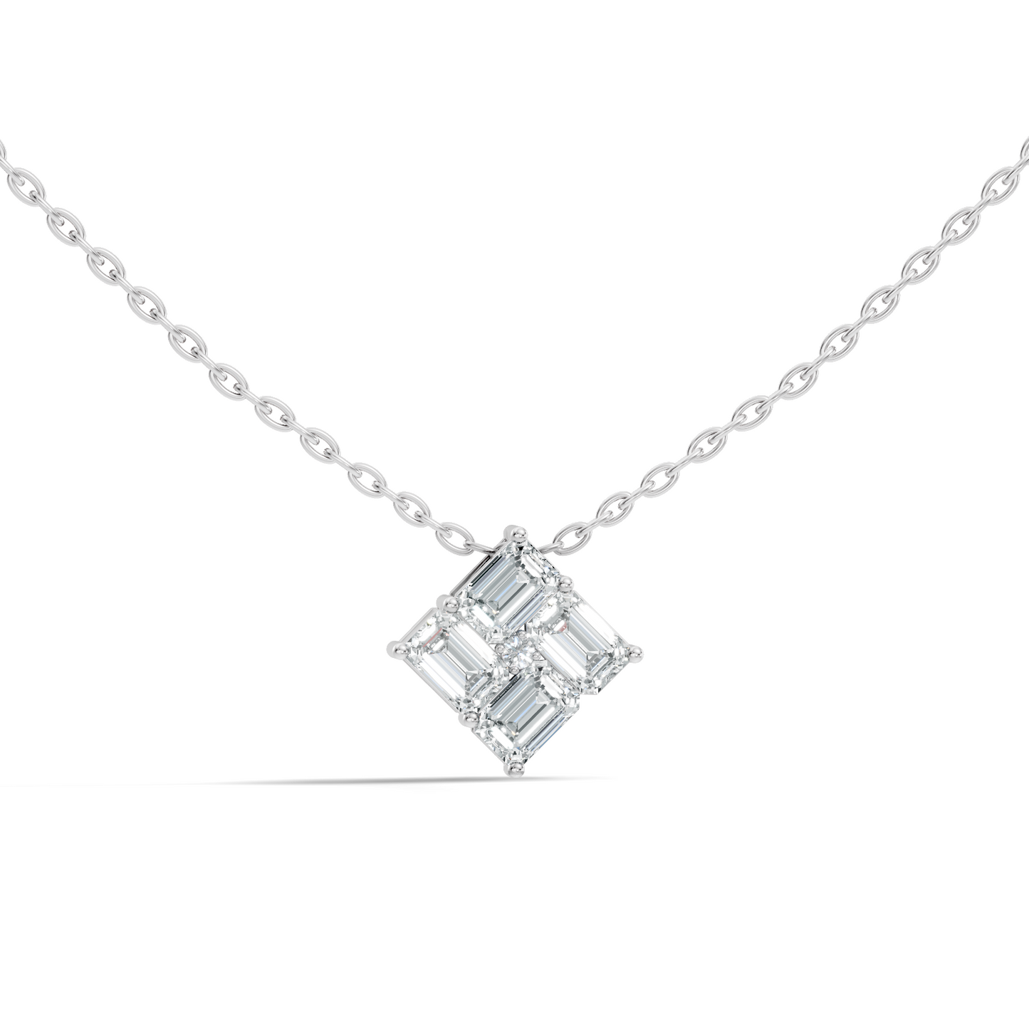 Minimalist Baguette Lab-Grown Diamond Square Pendant In14K Rose Gold Classic Necklace