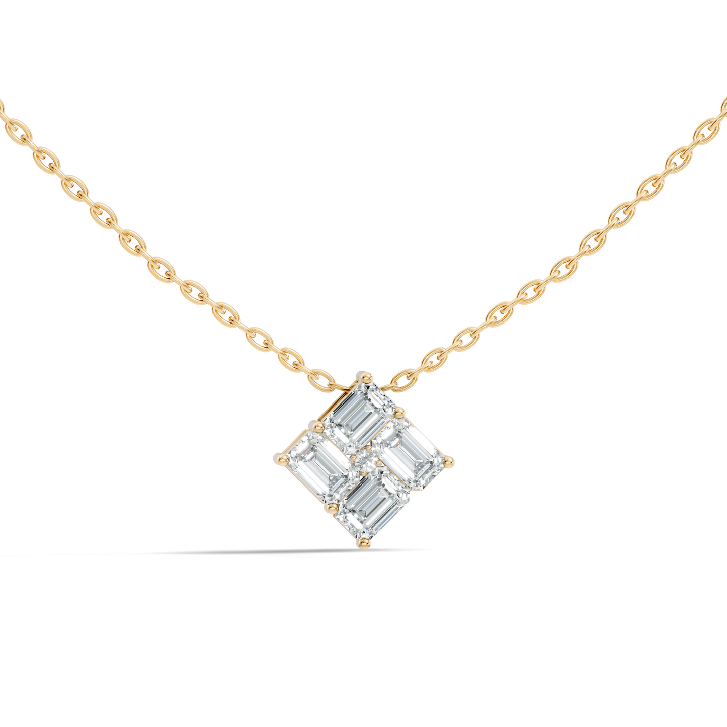 Minimalist Baguette Lab-Grown Diamond Square Pendant In14K Rose Gold Classic Necklace