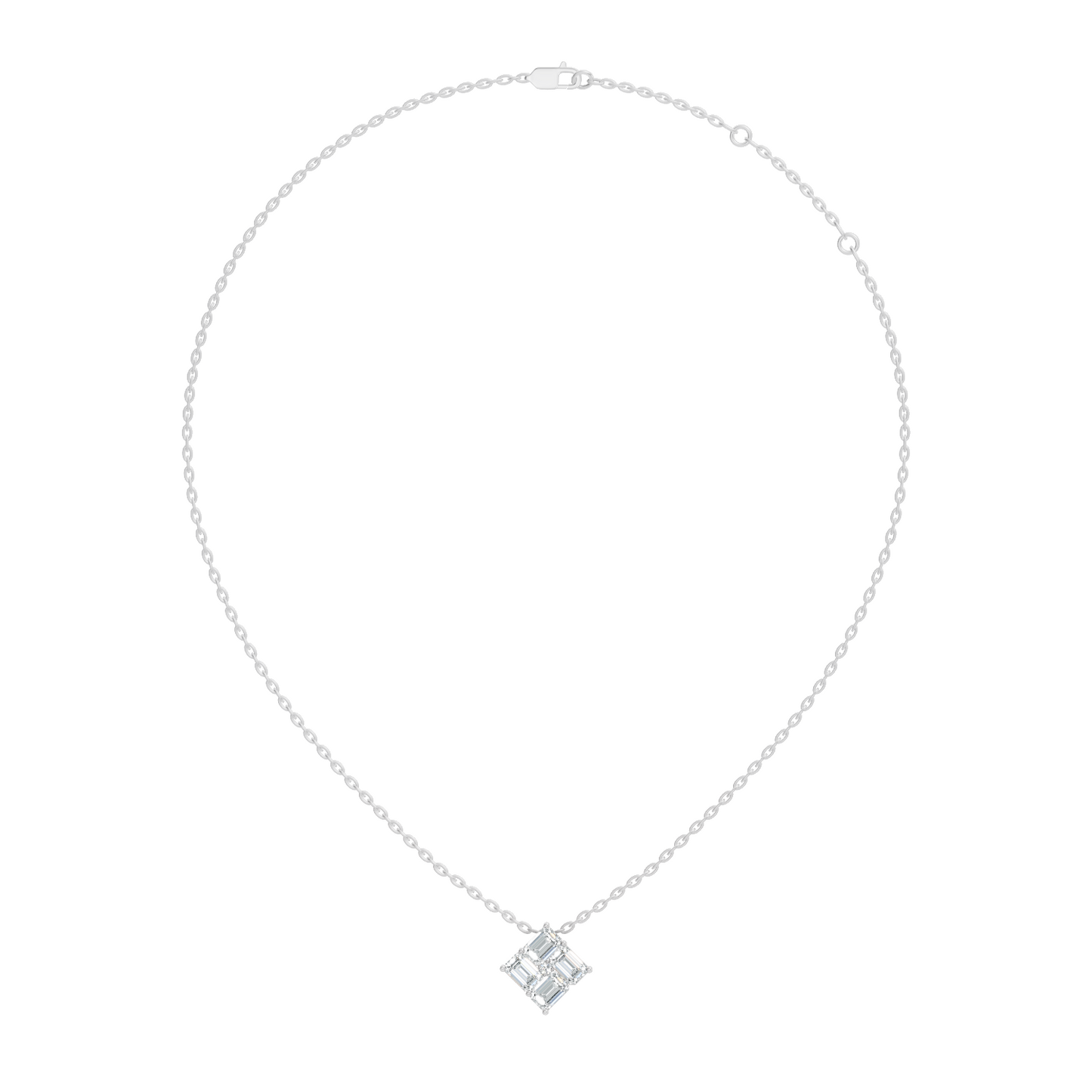 Minimalist Baguette Lab-Grown Diamond Square Pendant In14K Rose Gold Classic Necklace