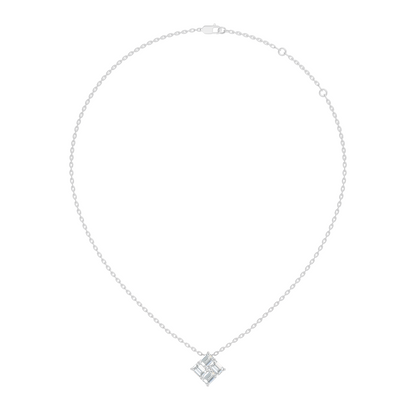 Minimalist Baguette Lab-Grown Diamond Square Pendant In14K Rose Gold Classic Necklace