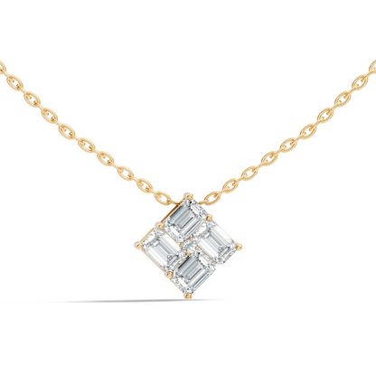 Minimalist Baguette Lab-Grown Diamond Square Pendant In14K Rose Gold Classic Necklace