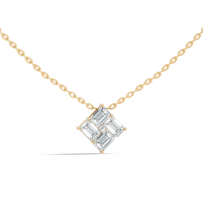 Minimalist Baguette Lab-Grown Diamond Square Pendant In14K Rose Gold Classic Necklace