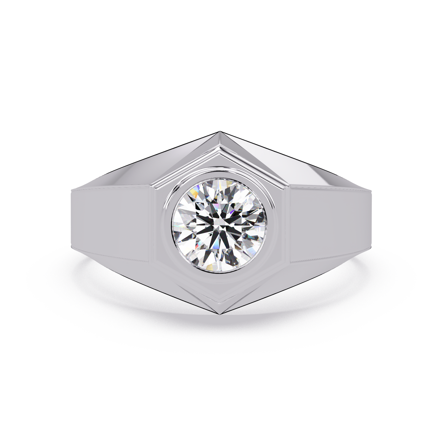 Minimalist Hexagon Lab grown Diamond Solitaire Signet Ring - HIGHCARAT DIAMONDS