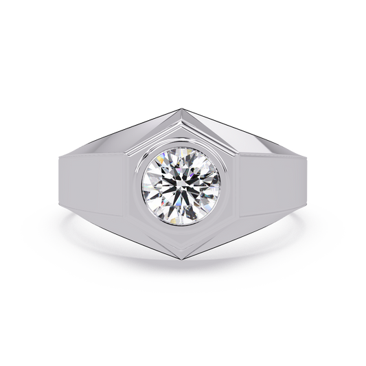 Minimalist Hexagon Lab grown Diamond Solitaire Signet Ring - HIGHCARAT DIAMONDS