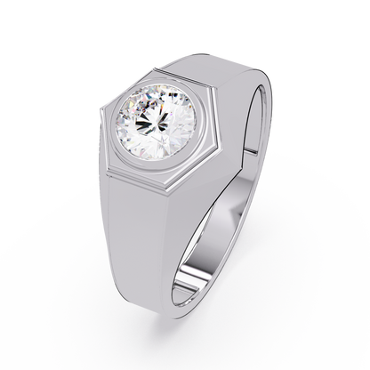 Minimalist Hexagon Lab grown Diamond Solitaire Signet Ring - HIGHCARAT DIAMONDS