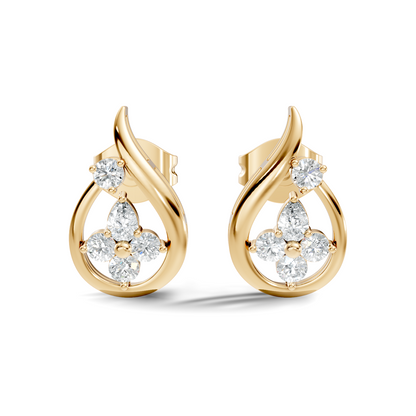 Minimalist Pear Or Round Cut Diamond Stud Earring Vintage  Affordable Stud Earring Gift For Women's In 18K Solid yellow Gold - HIGHCARAT DIAMONDS
