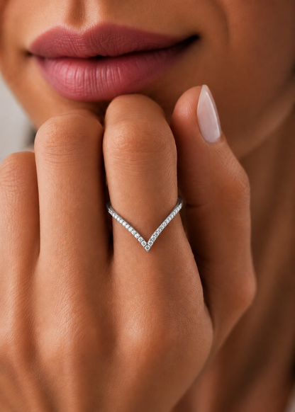 Minimalist V-Shaped Round Diamond Bridal Band Ring For Her In 18K  Gold Lab-Grown or Natural - HIGHCARAT DIAMONDS