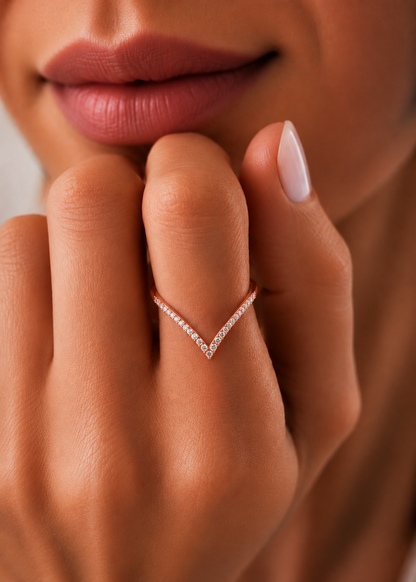 Minimalist V-Shaped Round Diamond Bridal Band Ring For Her In 18K  Gold Lab-Grown or Natural - HIGHCARAT DIAMONDS