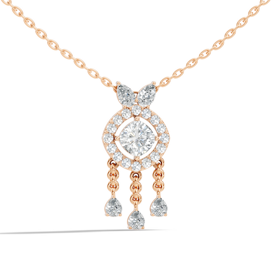 Labgrown Diamond Accent Halo Pendant Necklace With Round Cut in 14k Gold Teardrop Design - HIGHCARAT DIAMONDS