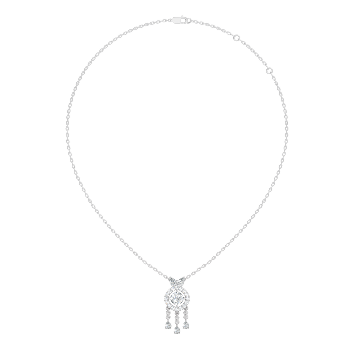 Labgrown Diamond Accent Halo Pendant Necklace With Round Cut in 14k Gold Teardrop Design - HIGHCARAT DIAMONDS