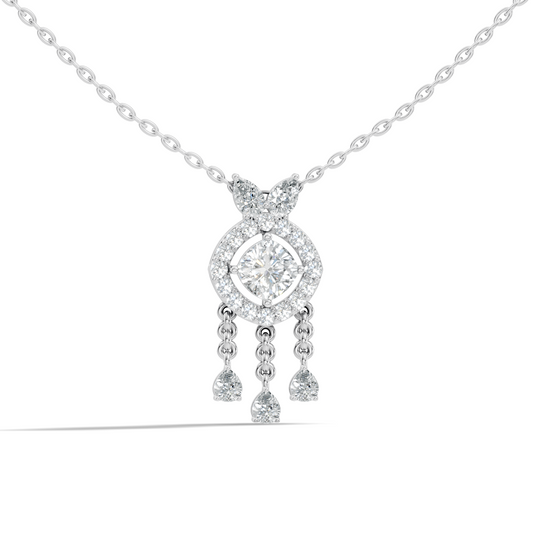 Labgrown Diamond Accent Halo Pendant Necklace With Round Cut in 14k Gold Teardrop Design - HIGHCARAT DIAMONDS