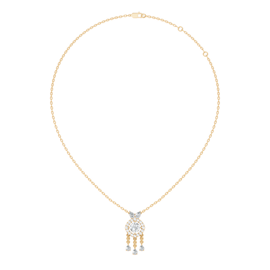 Labgrown Diamond Accent Halo Pendant Necklace With Round Cut in 14k Gold Teardrop Design - HIGHCARAT DIAMONDS