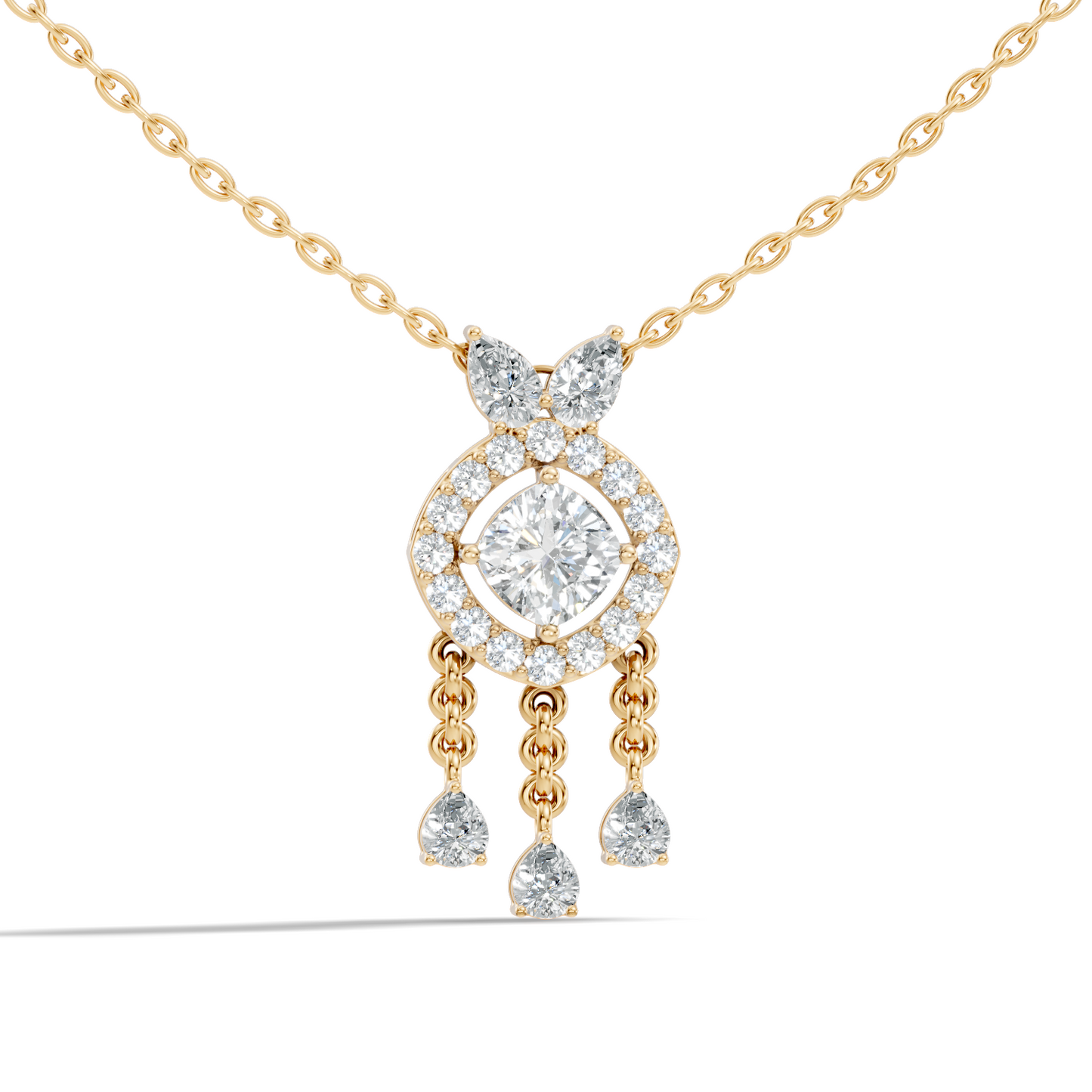 Labgrown Diamond Accent Halo Pendant Necklace With Round Cut in 14k Gold Teardrop Design - HIGHCARAT DIAMONDS