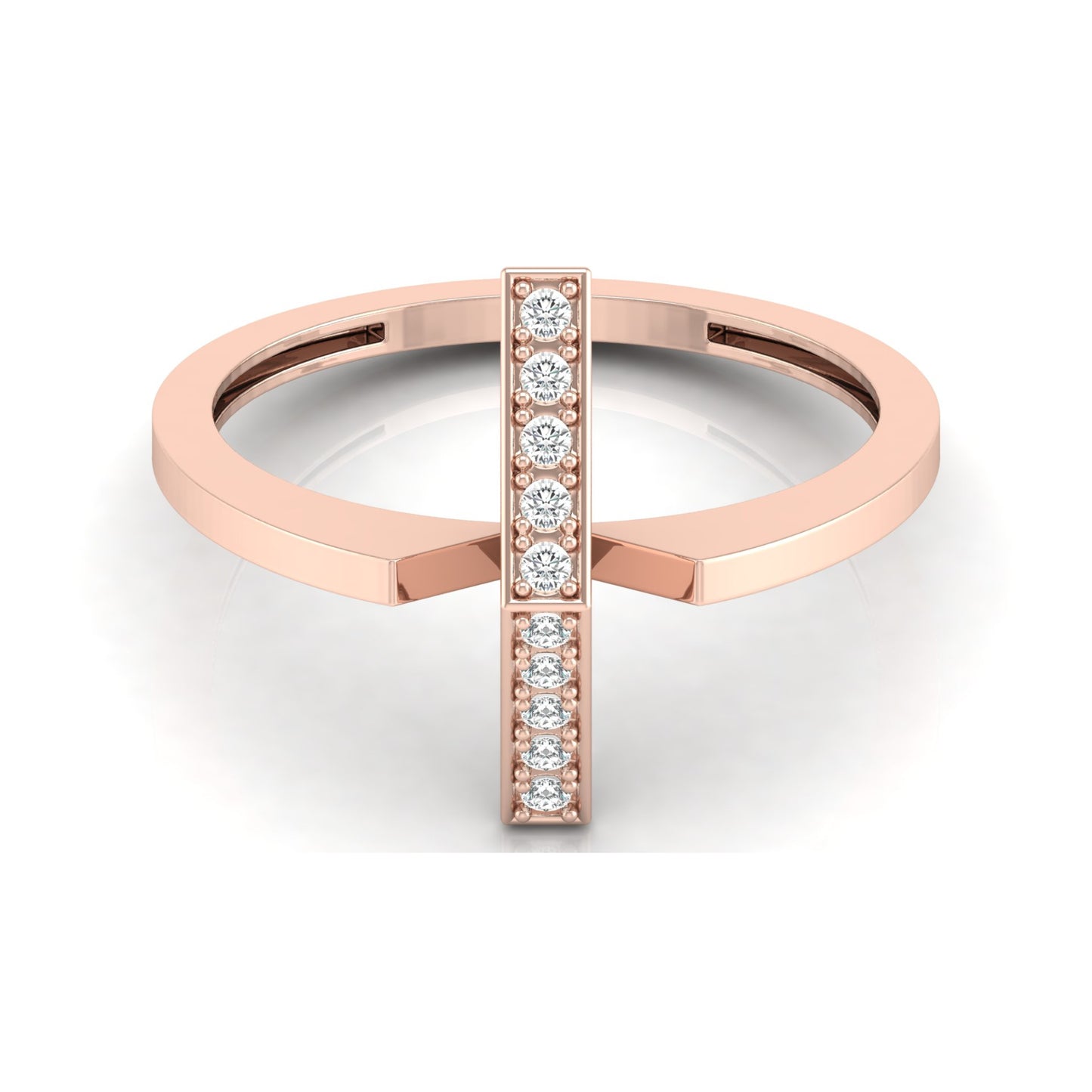 Modern Open Band Diamond Ring with Vertical Row of Round Diamonds Minimalist 14K Solid Gold Jewelry