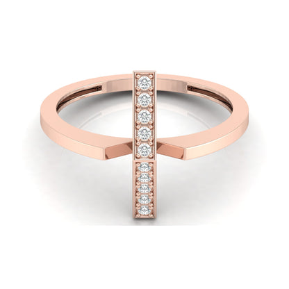 Modern Open Band Diamond Ring with Vertical Row of Round Diamonds Minimalist 14K Solid Gold Jewelry