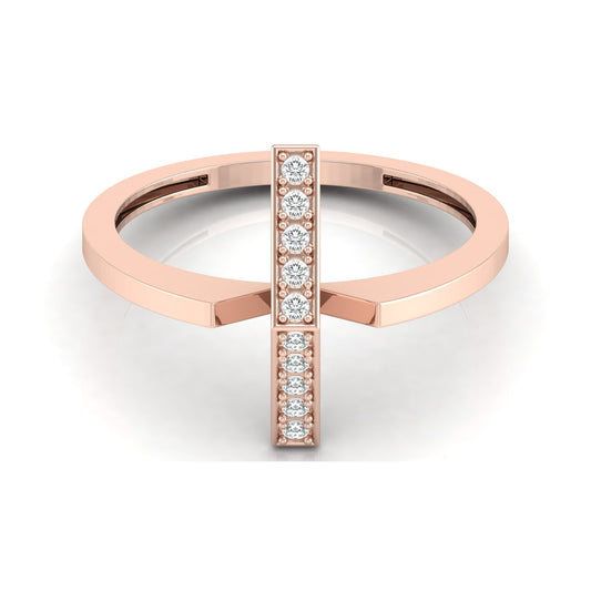 Modern Open Band Diamond Ring with Vertical Row of Round Diamonds Minimalist 14K Solid Gold Jewelry - HIGHCARAT DIAMONDS