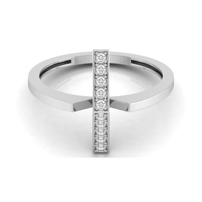 Modern Open Band Diamond Ring with Vertical Row of Round Diamonds Minimalist 14K Solid Gold Jewelry
