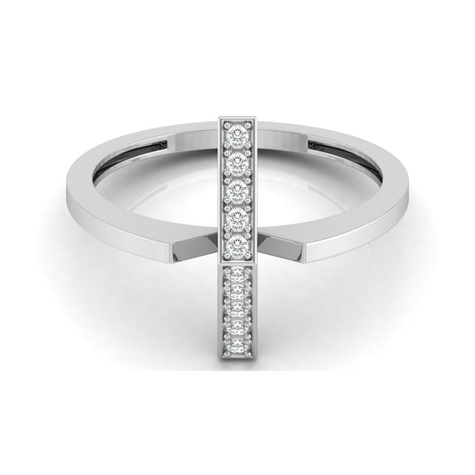 Modern Open Band Diamond Ring with Vertical Row of Round Diamonds Minimalist 14K Solid Gold Jewelry - HIGHCARAT DIAMONDS