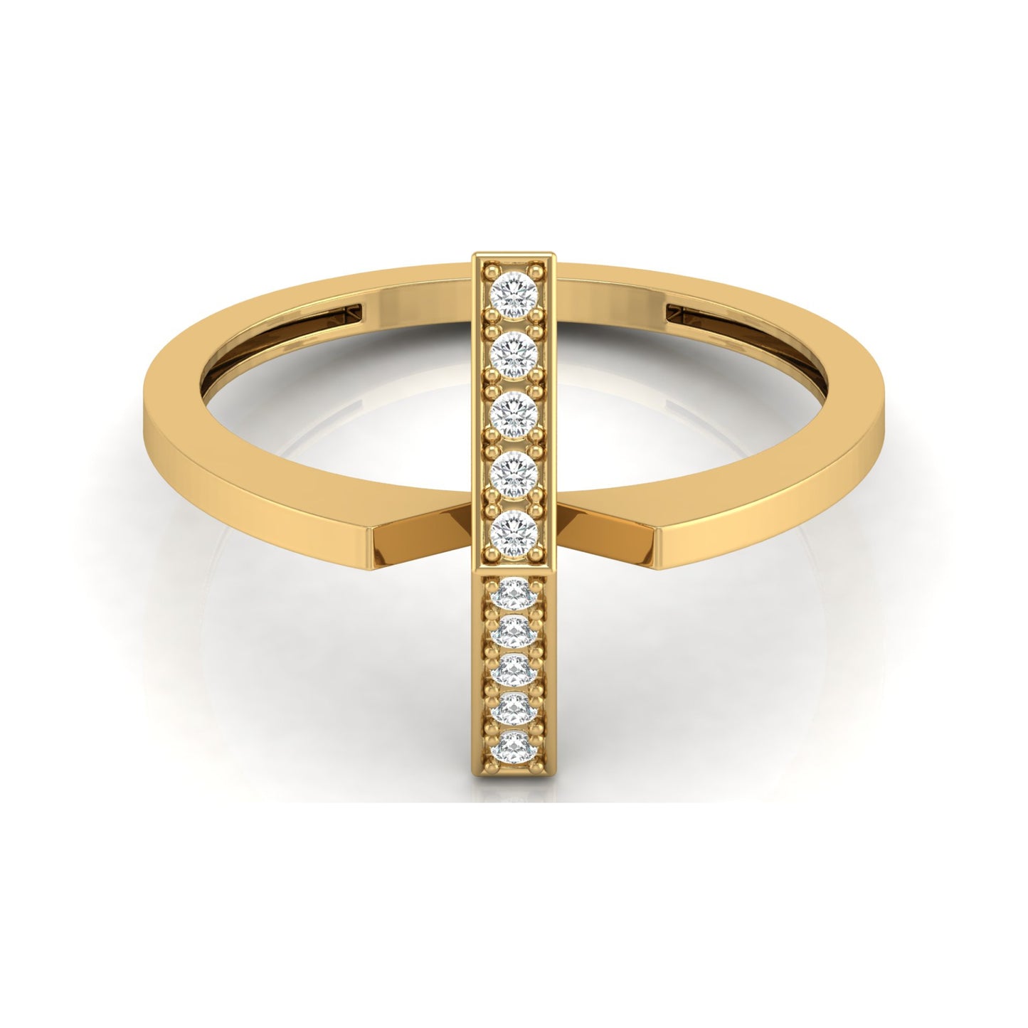 Modern Open Band Diamond Ring with Vertical Row of Round Diamonds Minimalist 14K Solid Gold Jewelry
