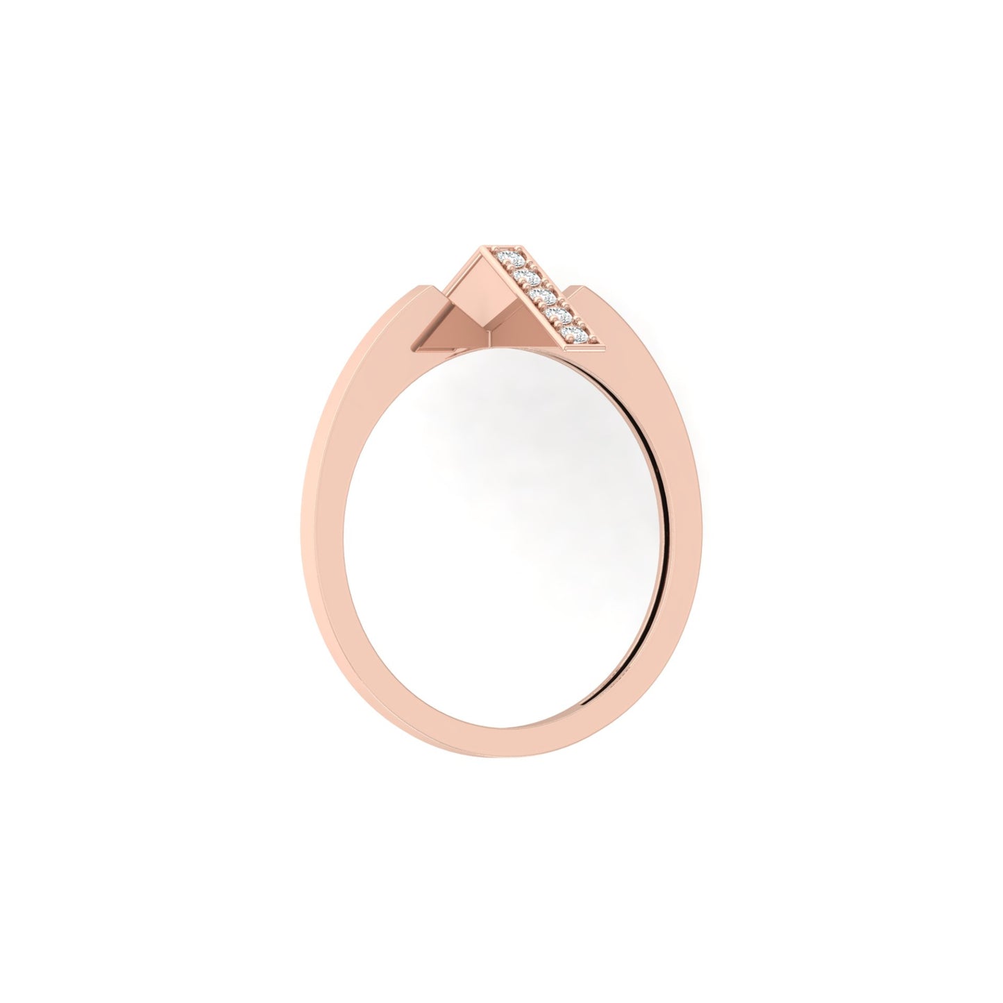 Modern Open Band Diamond Ring with Vertical Row of Round Diamonds Minimalist 14K Solid Gold Jewelry