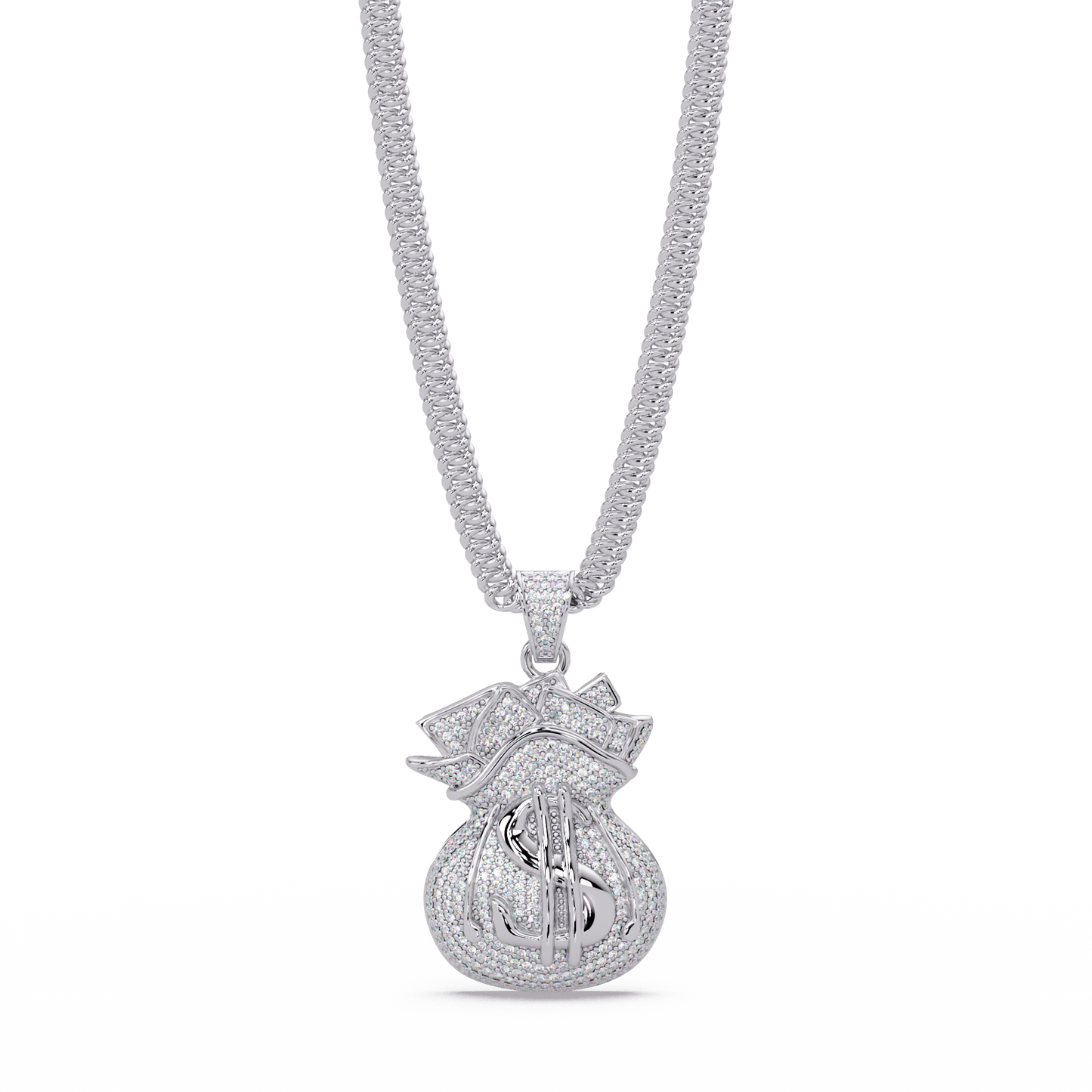 Money Bag Dollar Sign Lab Grown Diamond Pendant Necklace - HIGHCARAT DIAMONDS