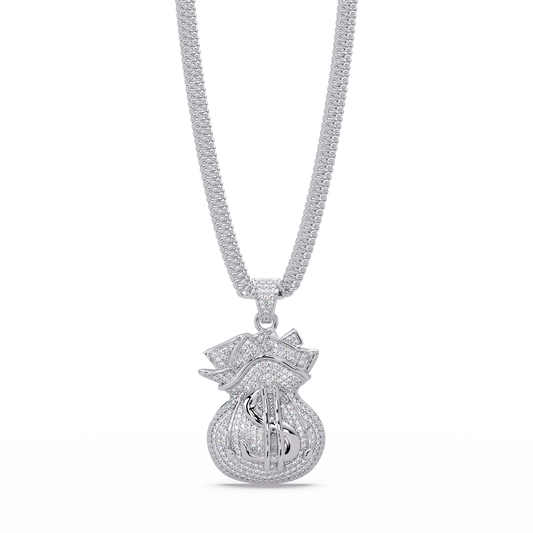 Money Bag Dollar Sign Lab Grown Diamond Pendant Necklace - HIGHCARAT DIAMONDS